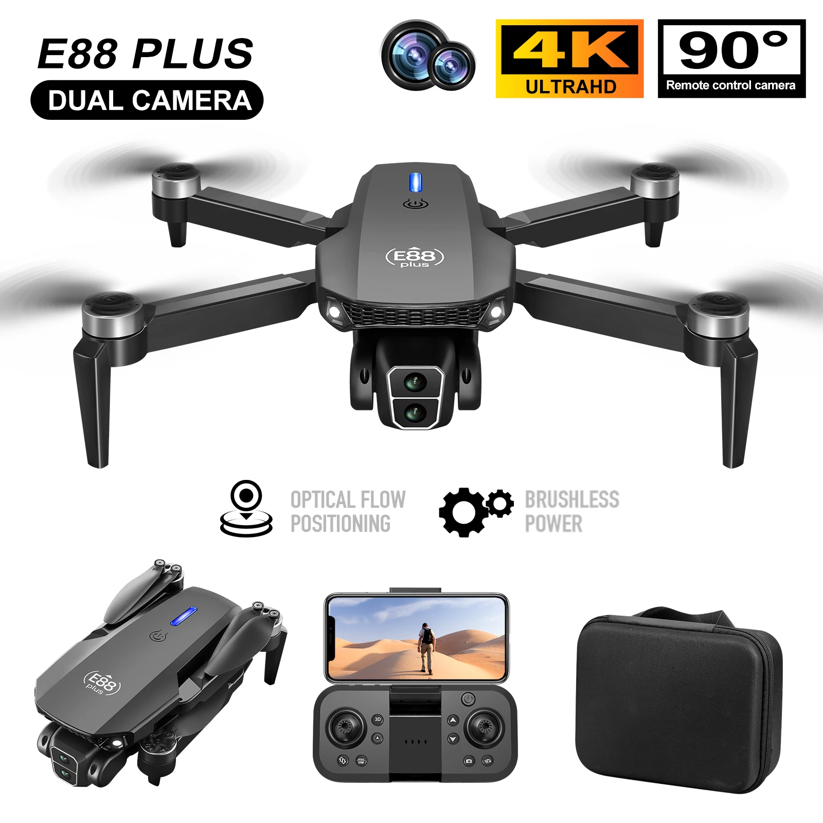 Drone Quadcopter E88 Plus baru - Drone Gimbal Brushless ulasan dan harga